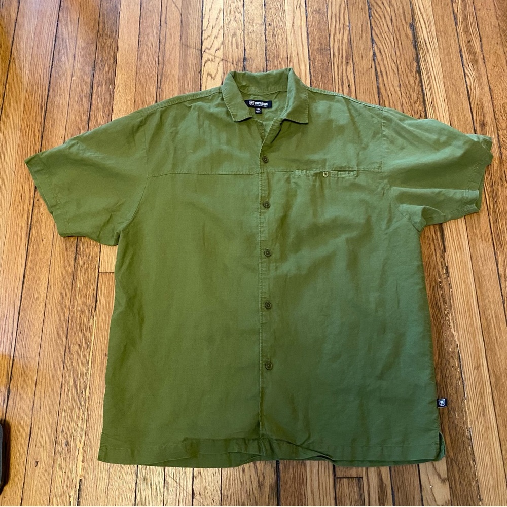 Stacy Adams Mens Linen Button Up Shirt Short Sleeve Canvas Green Size 2XL